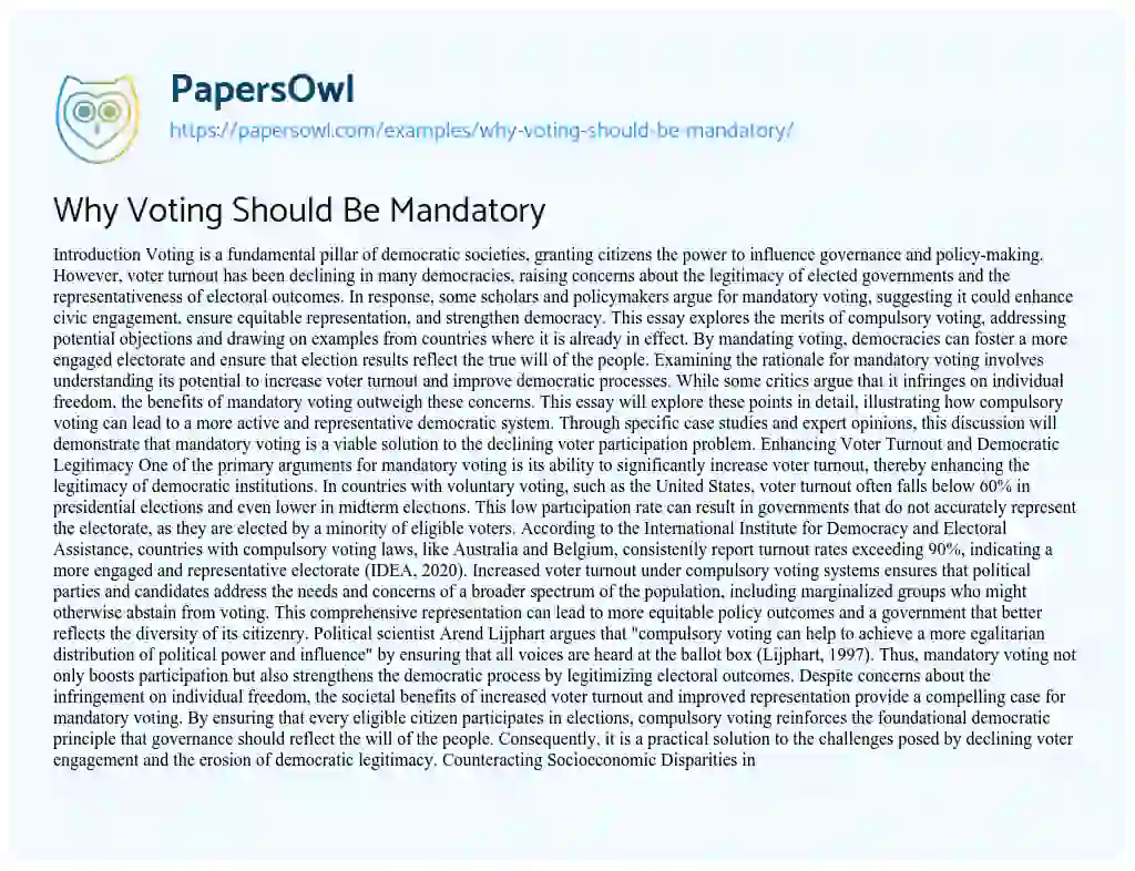 Essay on Why Voting Should Be Mandatory