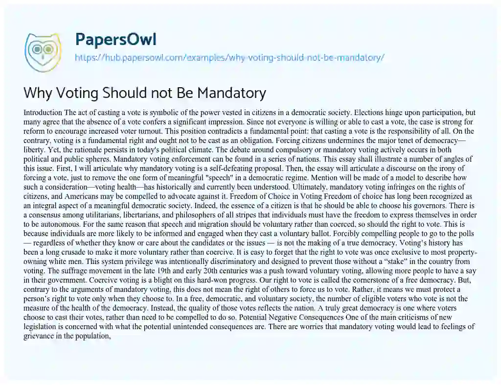 Essay on Why Voting Should not Be Mandatory