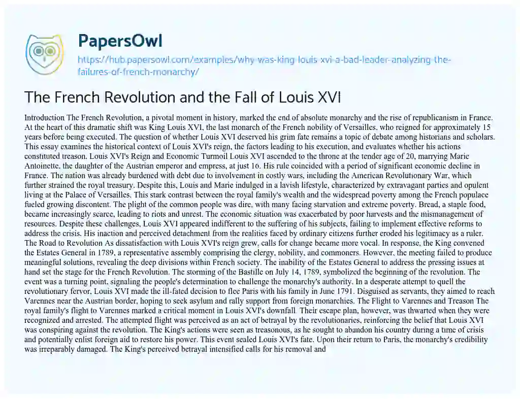 Essay on The French Revolution and the Fall of Louis XVI