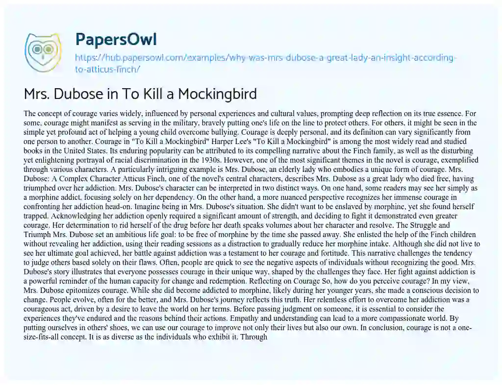 Essay on Mrs. Dubose in To Kill a Mockingbird