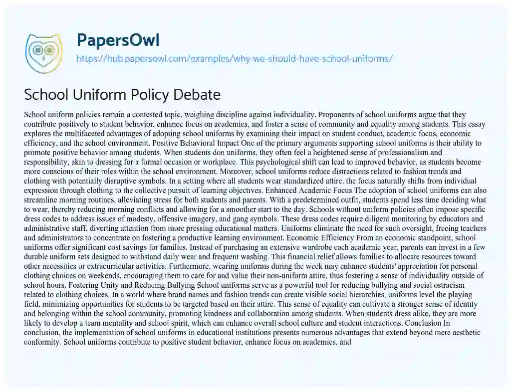 Essay on School Uniform Policy Debate