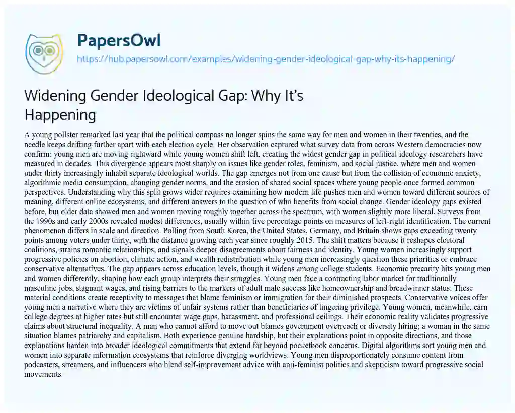 Essay on Widening Gender Ideological Gap: Why It’s Happening