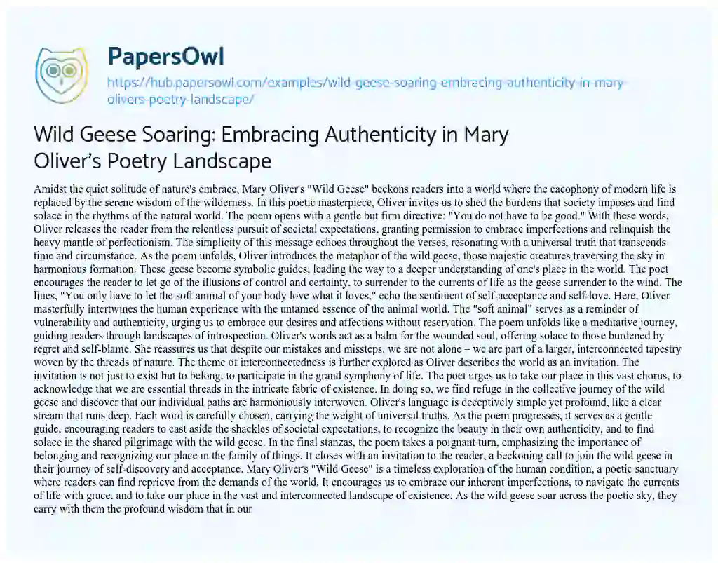 Essay on Wild Geese Soaring: Embracing Authenticity in Mary Oliver’s Poetry Landscape