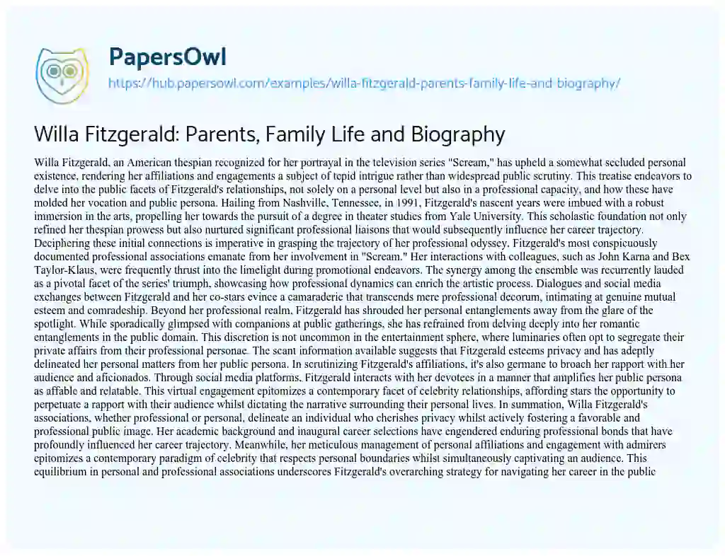 Essay on Willa Fitzgerald: Parents, Family Life and Biography
