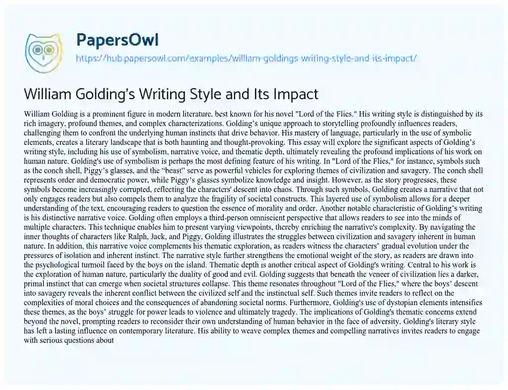 Essay on William Golding’s Writing Style and Its Impact