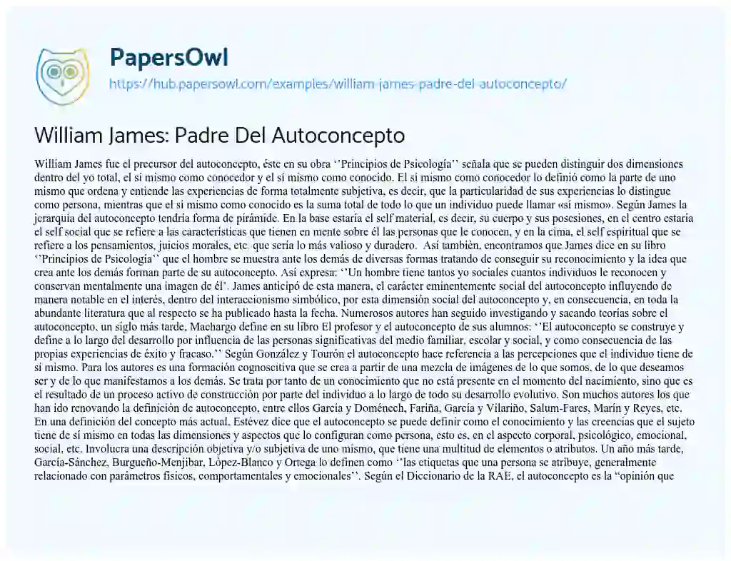Essay on William James: Padre Del Autoconcepto