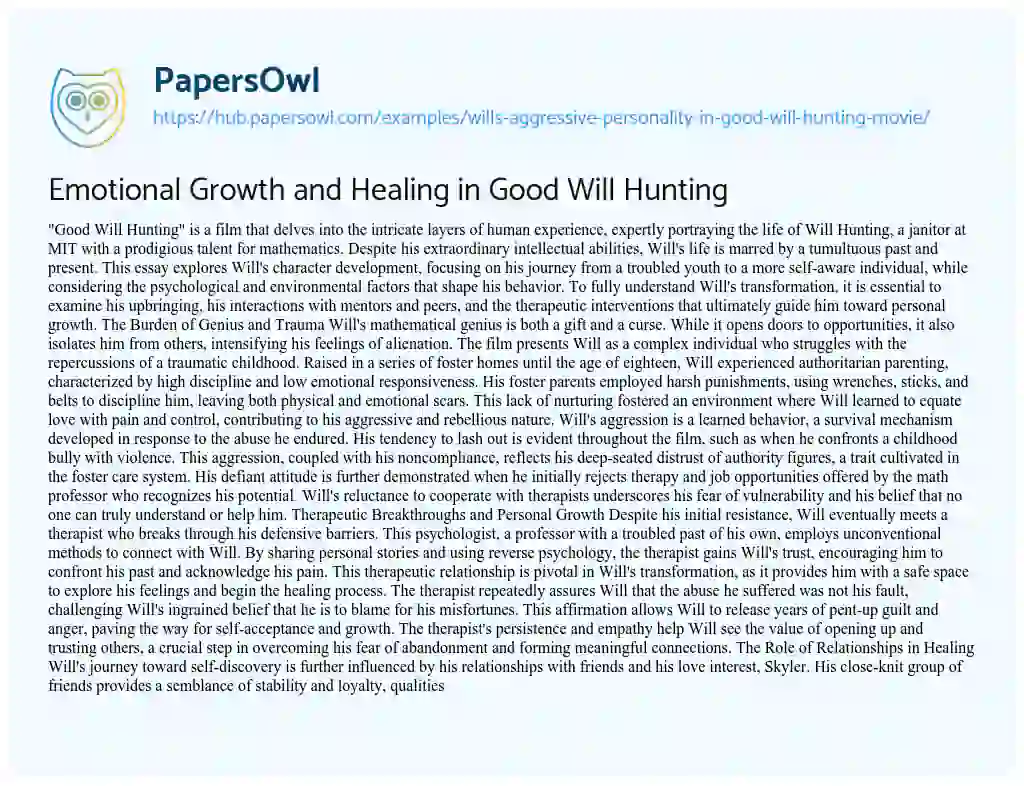 Essay on Emotional Growth and Healing in Good Will Hunting