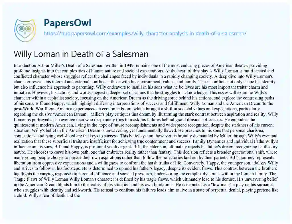 Essay on Willy Loman in Death of a Salesman