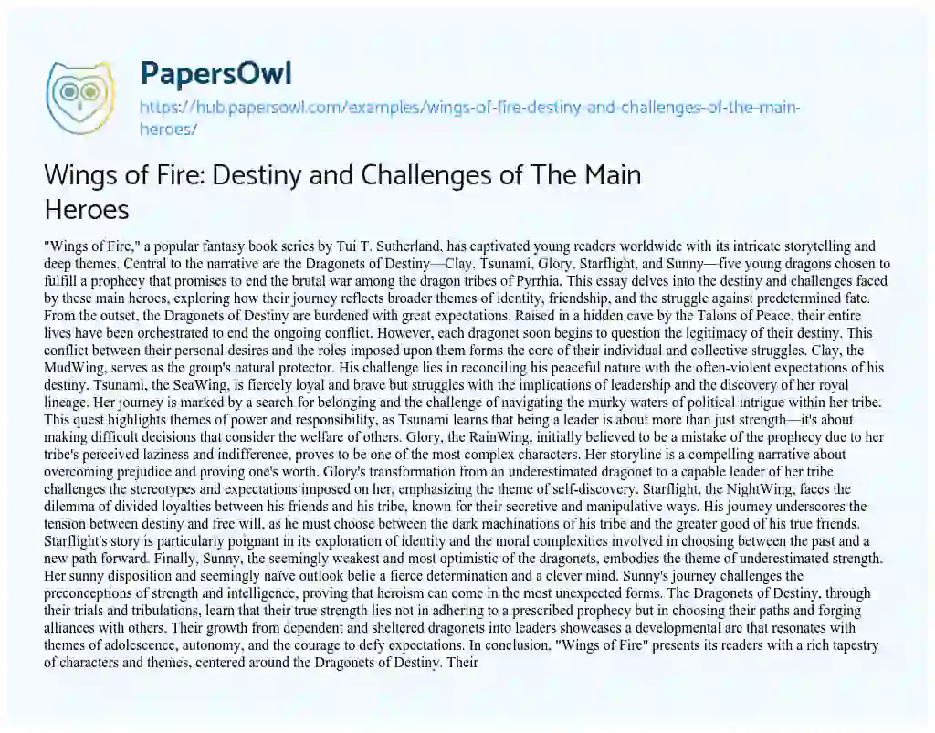 Essay on Wings of Fire: Destiny and Challenges of The Main Heroes