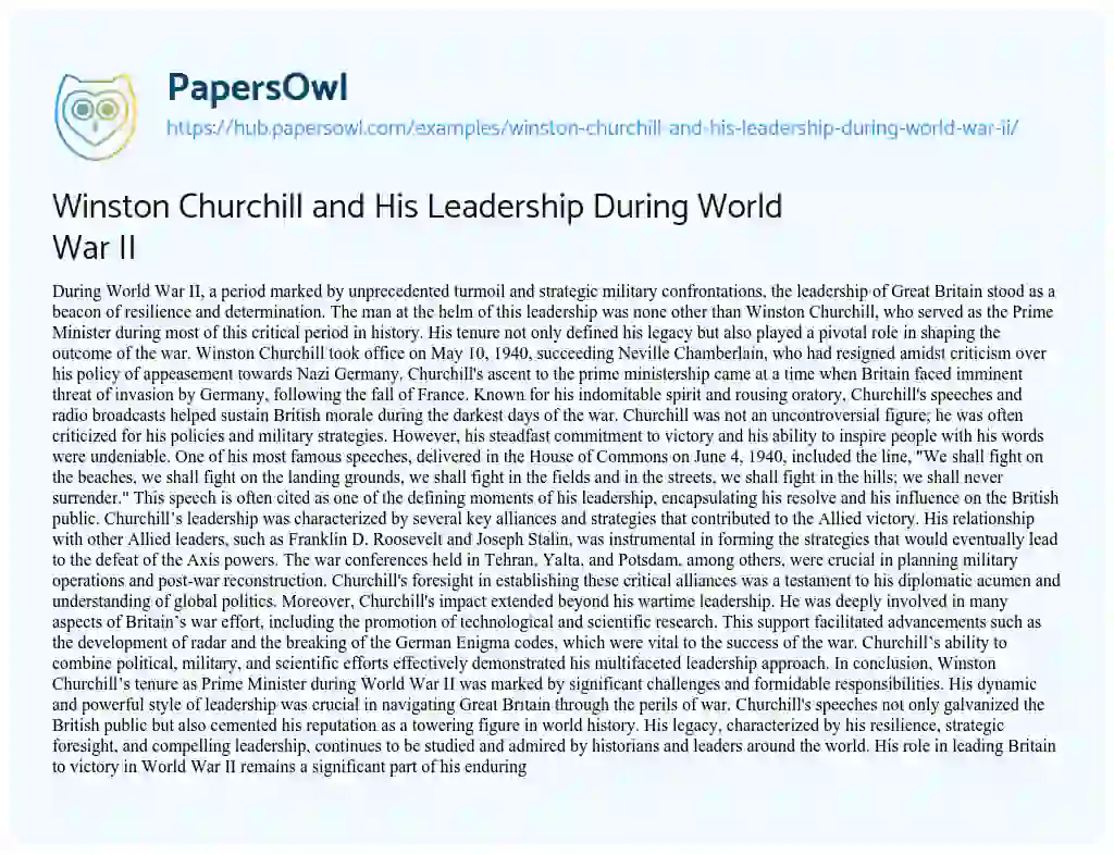 Essay on Winston Churchill and His Leadership During World War II