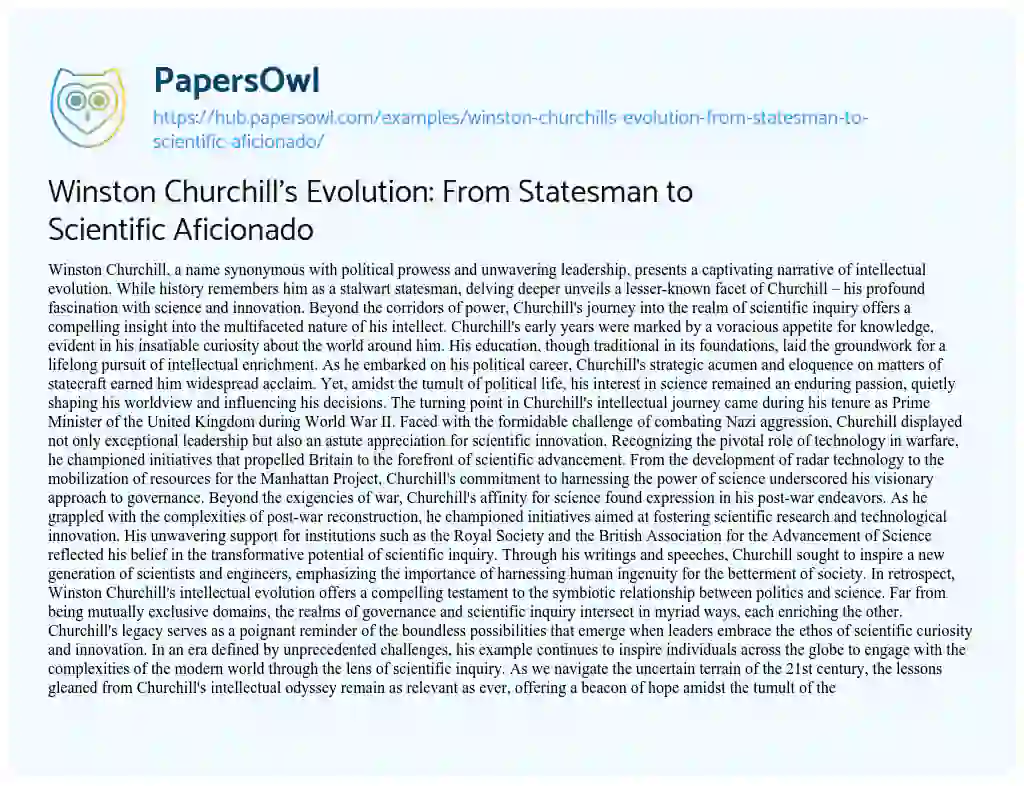 Essay on Winston Churchill’s Evolution: From Statesman to Scientific Aficionado