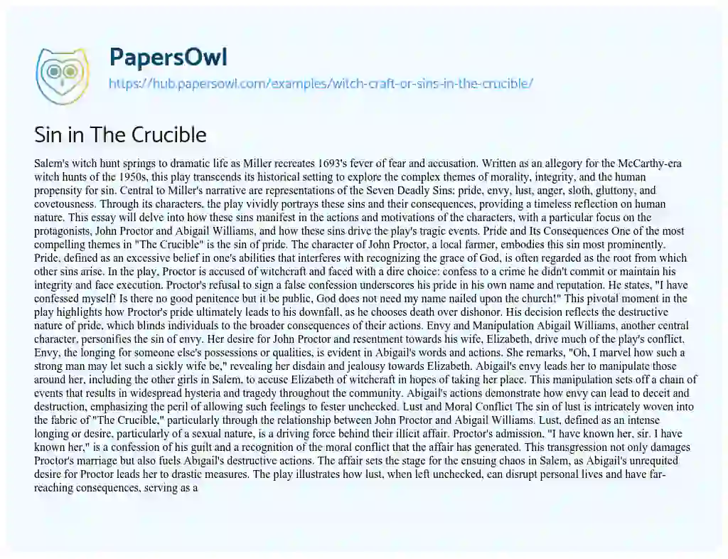 Essay on Sin in The Crucible