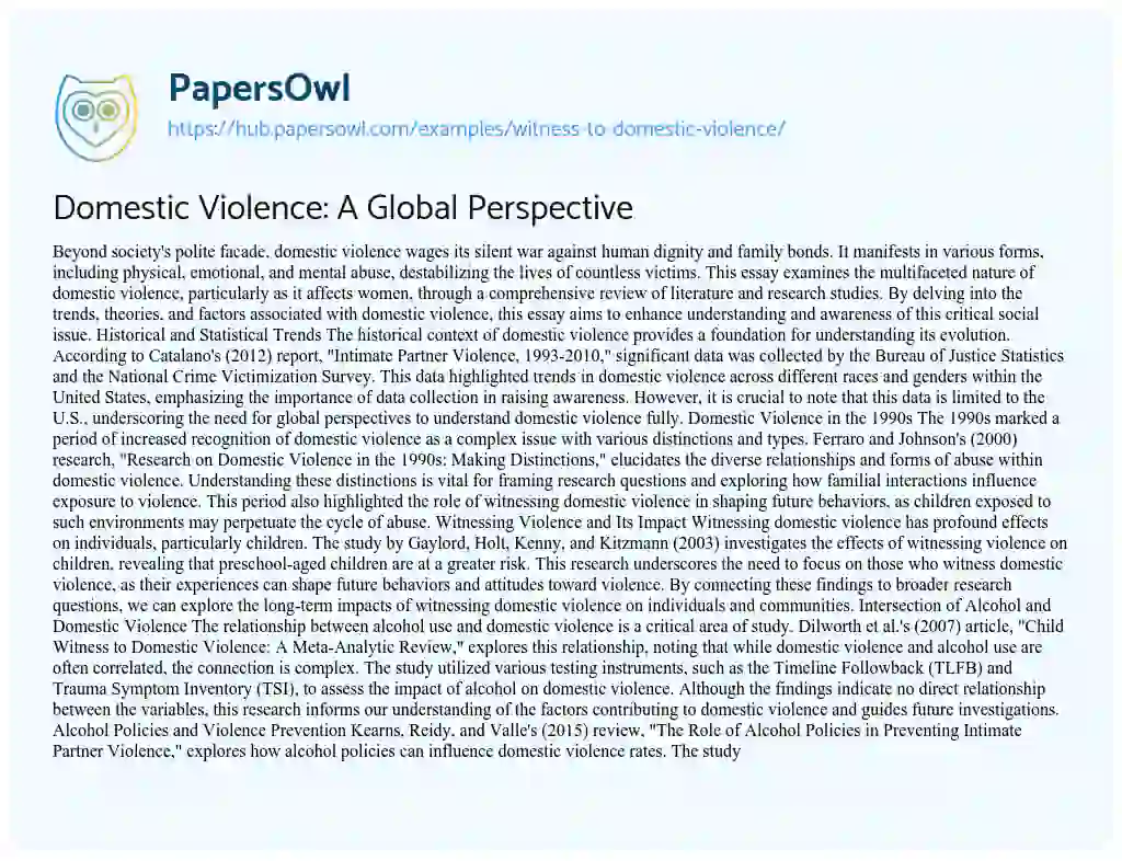 Essay on Domestic Violence: A Global Perspective