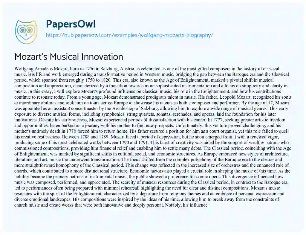 Essay on Mozart’s Musical Innovation