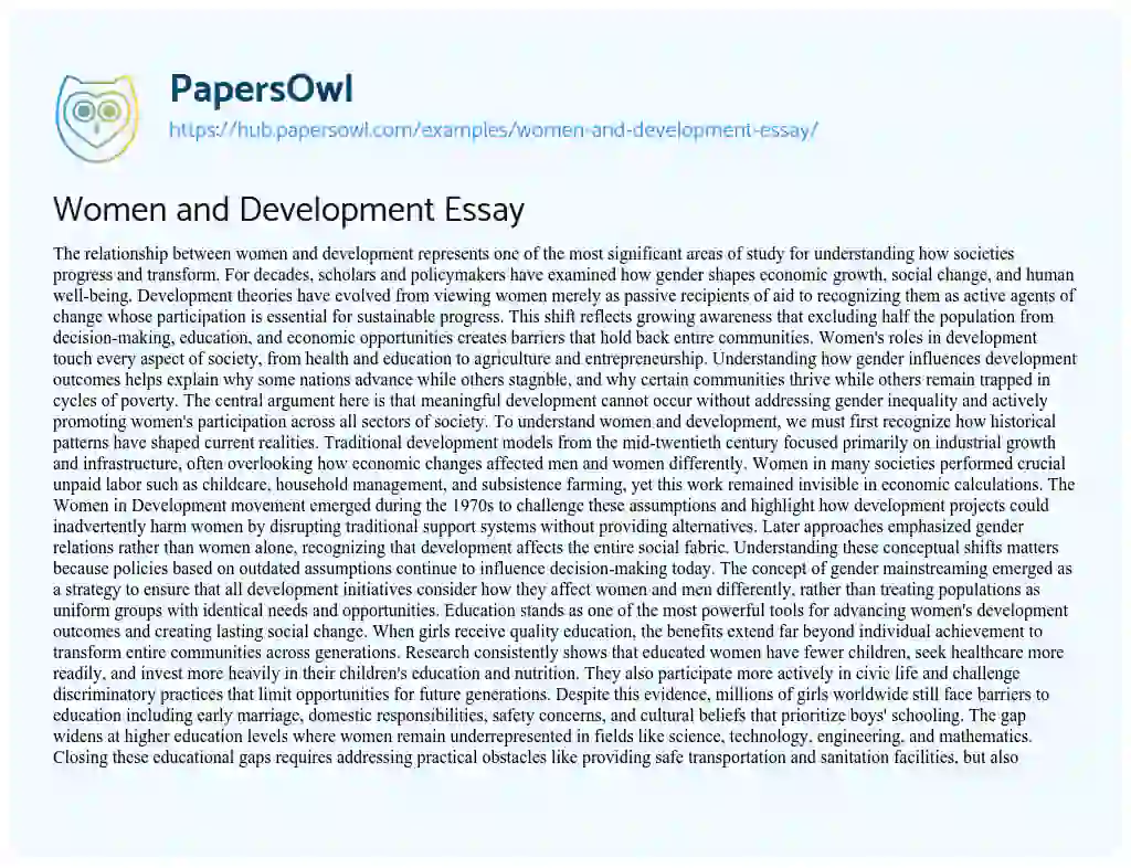 Essay on Women and Development Essay