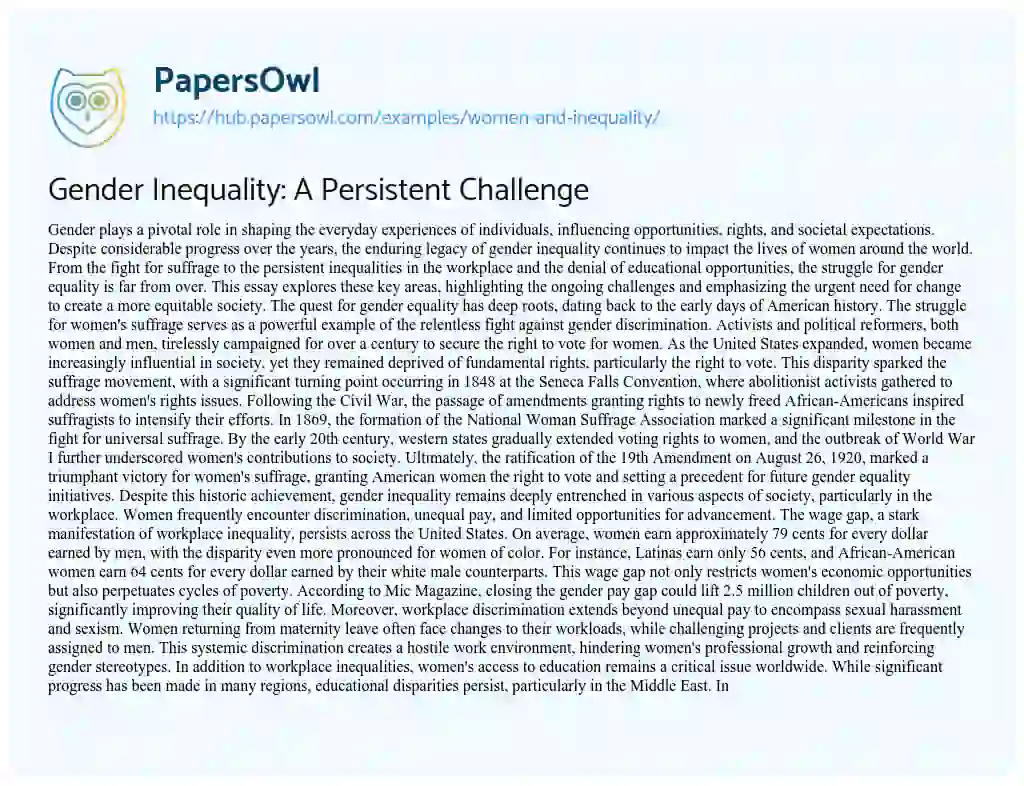 Essay on Gender Inequality: A Persistent Challenge
