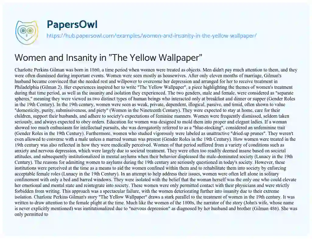 Essay on Women and Insanity in “The Yellow Wallpaper”
