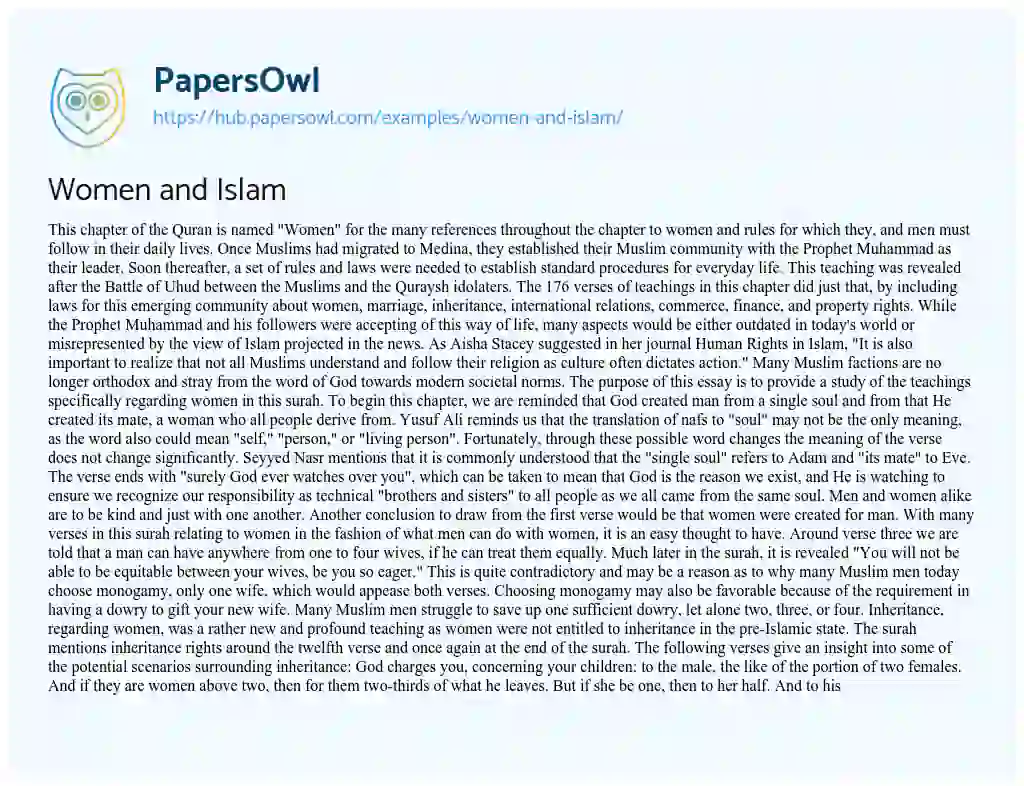 Essay on Women and Islam