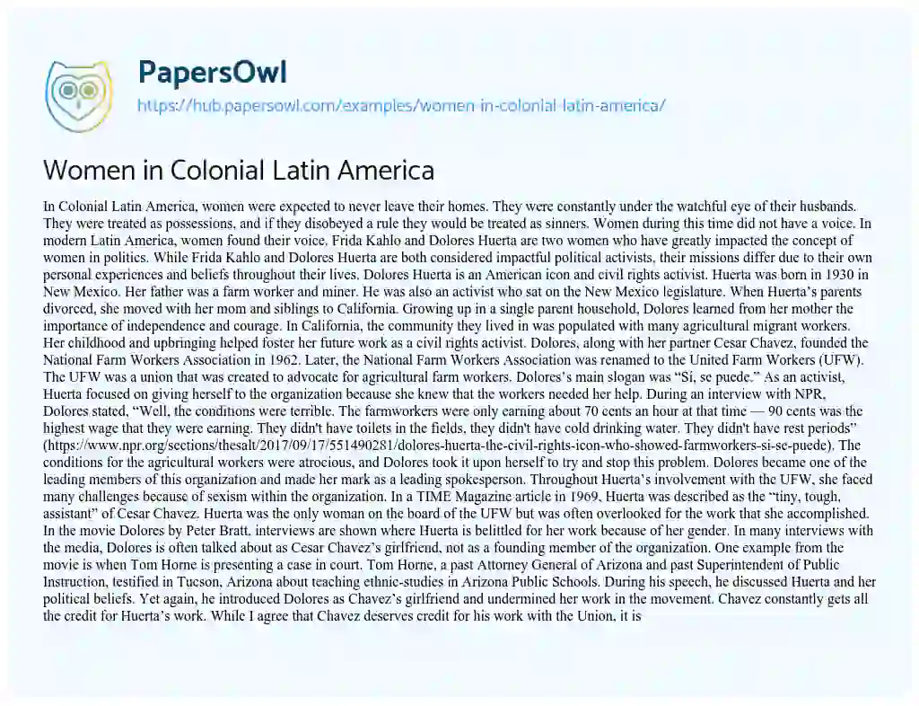 Essay on Women in Colonial Latin America