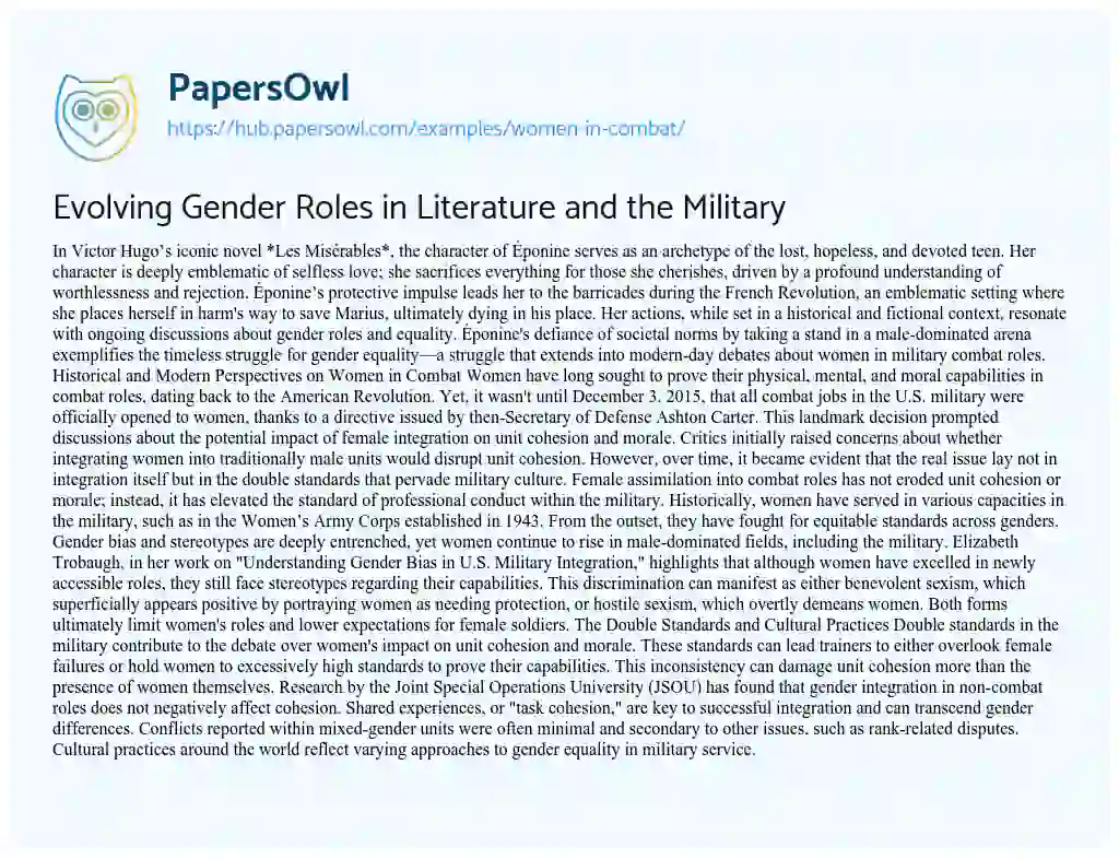 Essay on Evolving Gender Roles in Literature and the Military
