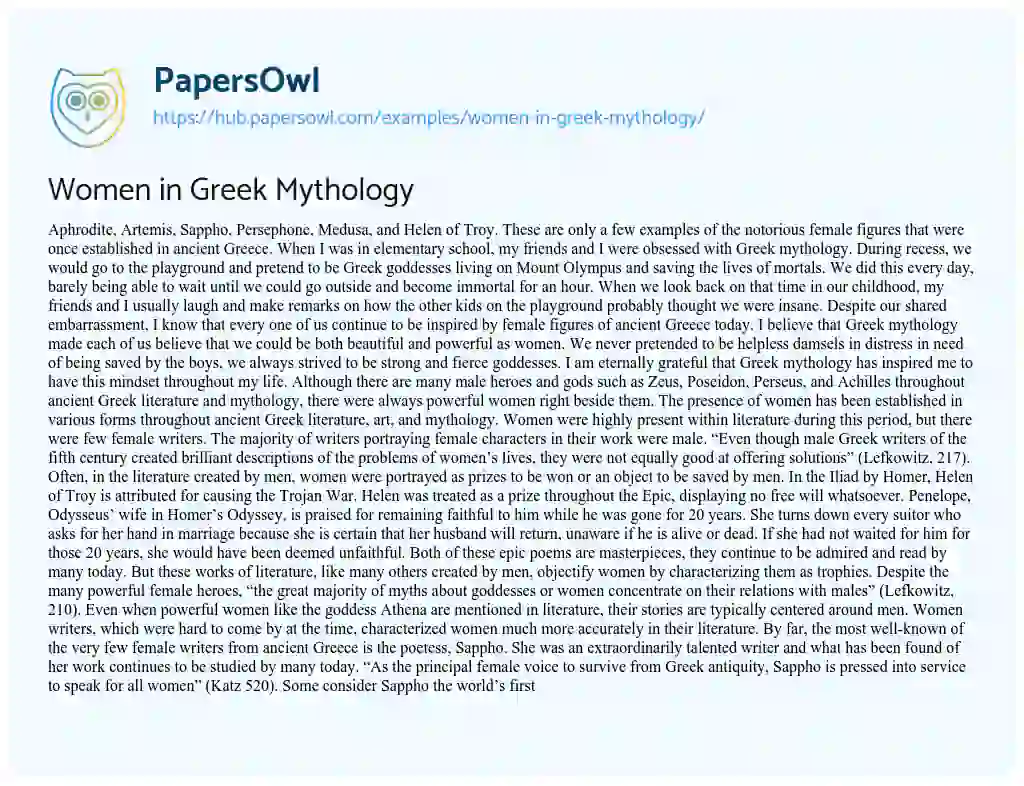 Essay on Women in Greek Mythology