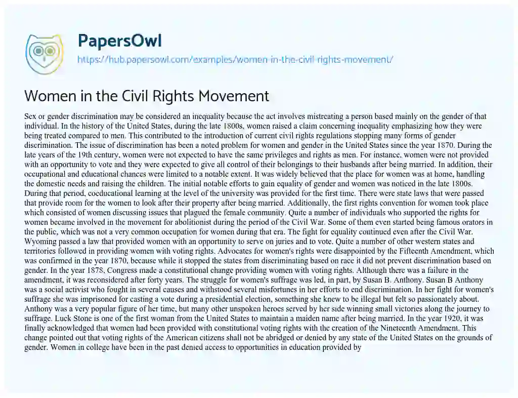 Essay on Women in the Civil Rights Movement