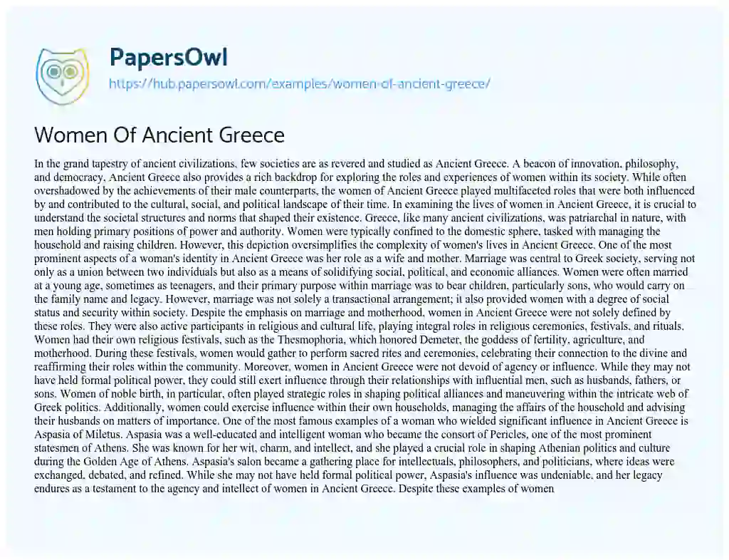 Essay on Women Of Ancient Greece