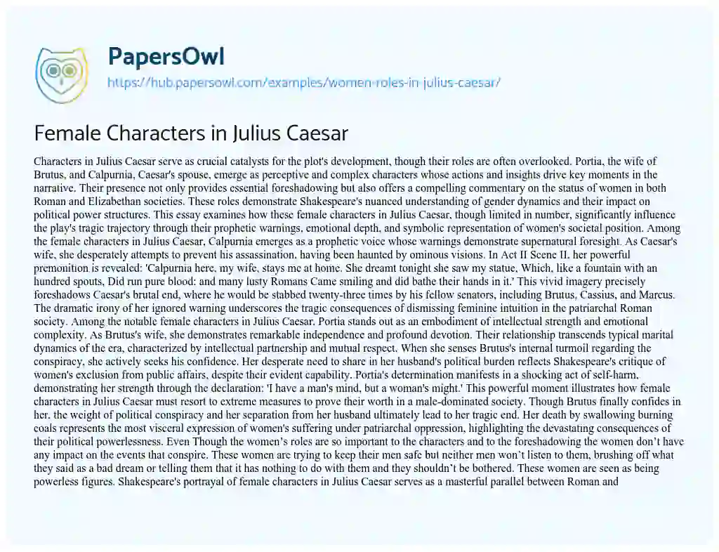 Essay on Female Characters in Julius Caesar