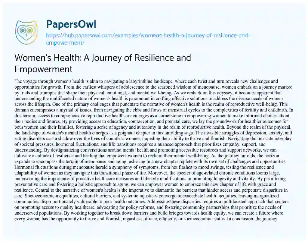 Essay on Women’s Health: A Journey of Resilience and Empowerment