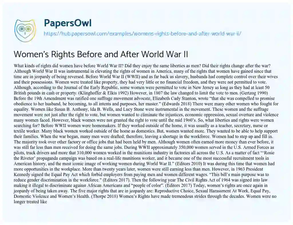 Essay on Women’s Rights Before and After World War II