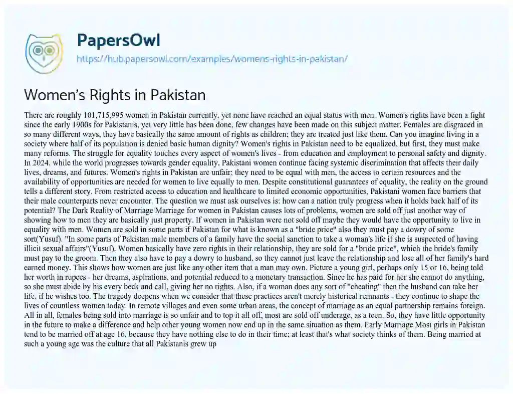 Essay on Women’s Rights in Pakistan