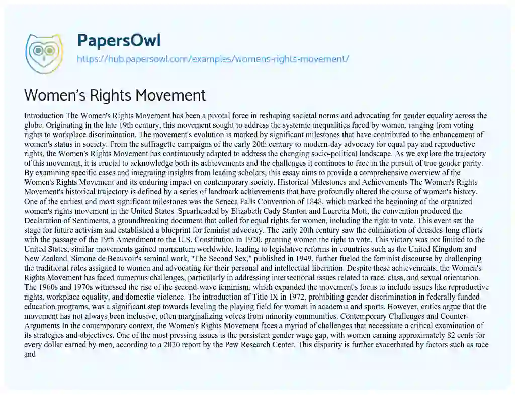 Essay on Women’s Rights Movement