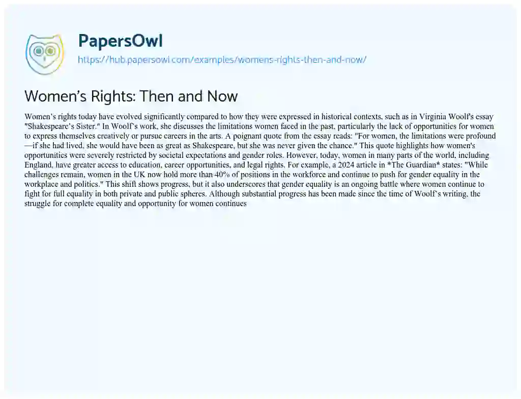 Essay on Women’s Rights: Then and Now