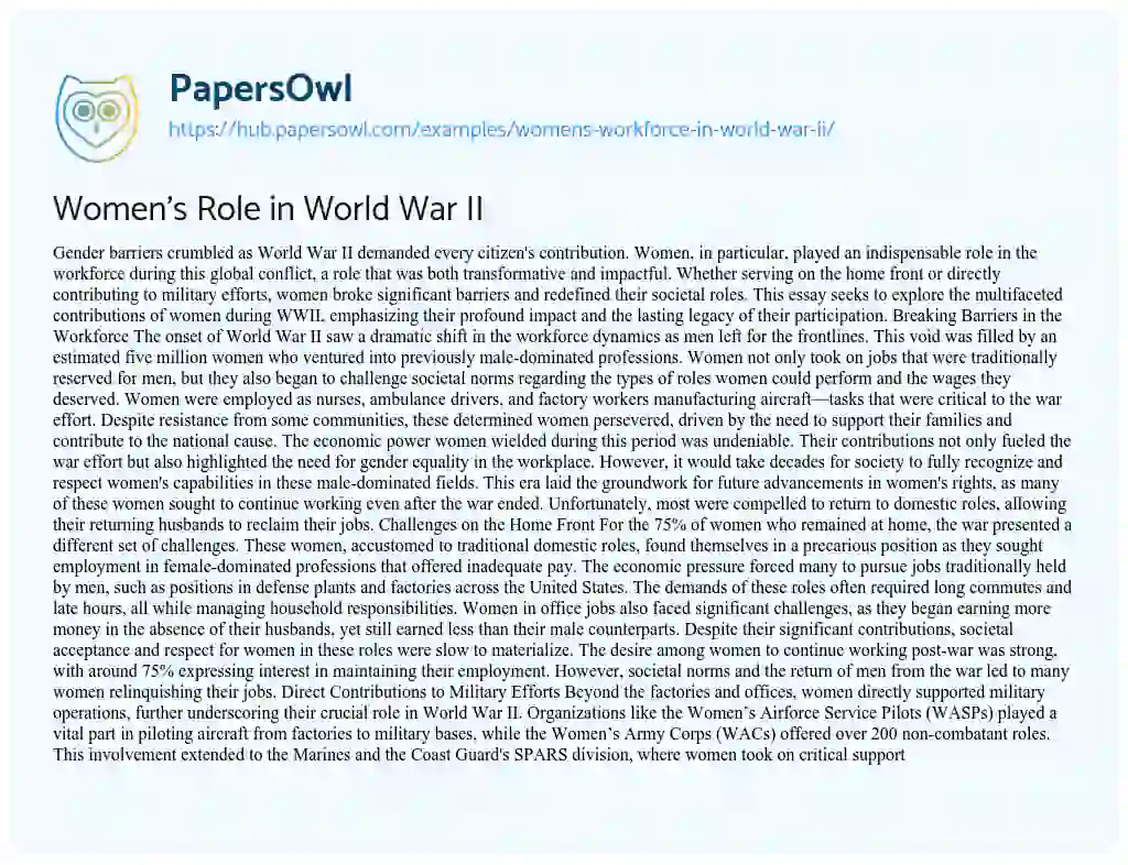 Essay on Women’s Role in World War II