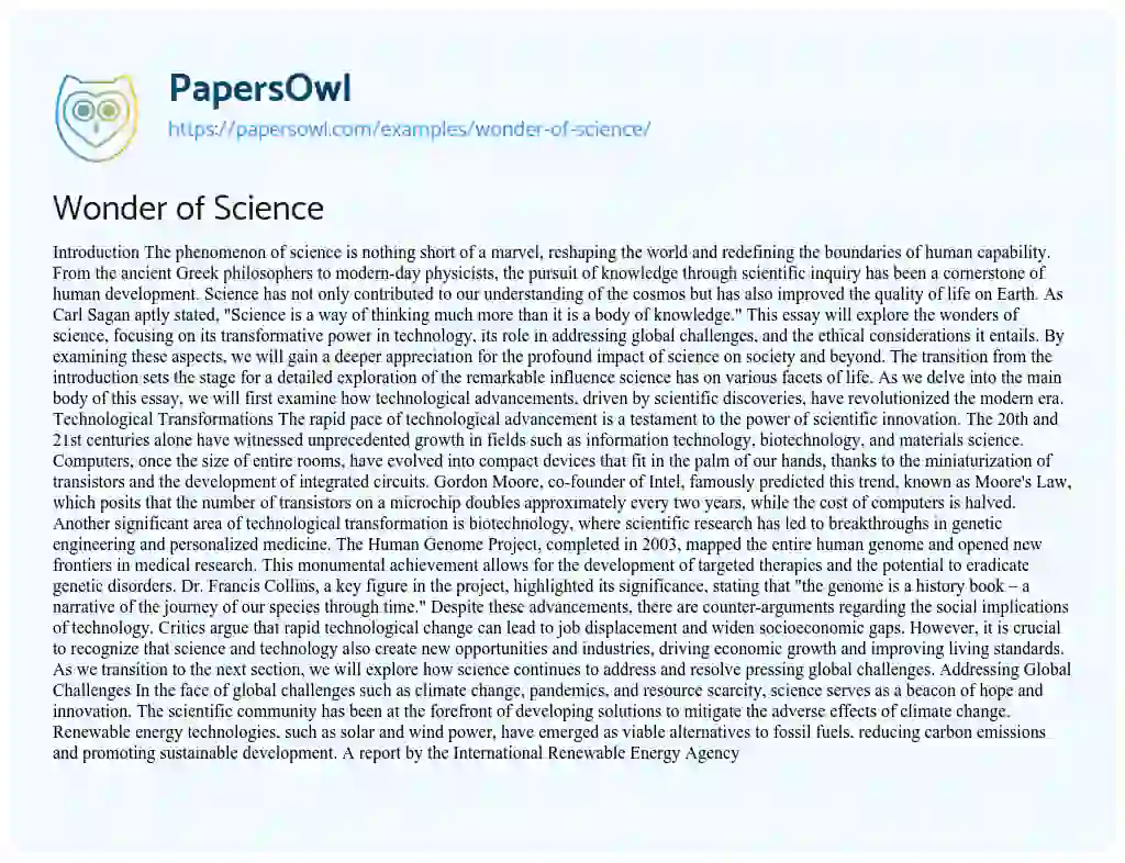 Essay on Wonder of Science