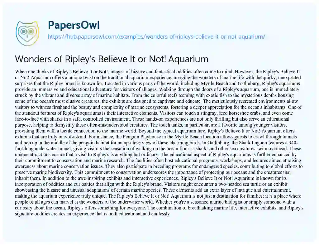Essay on Wonders of Ripley’s Believe It or Not! Aquarium