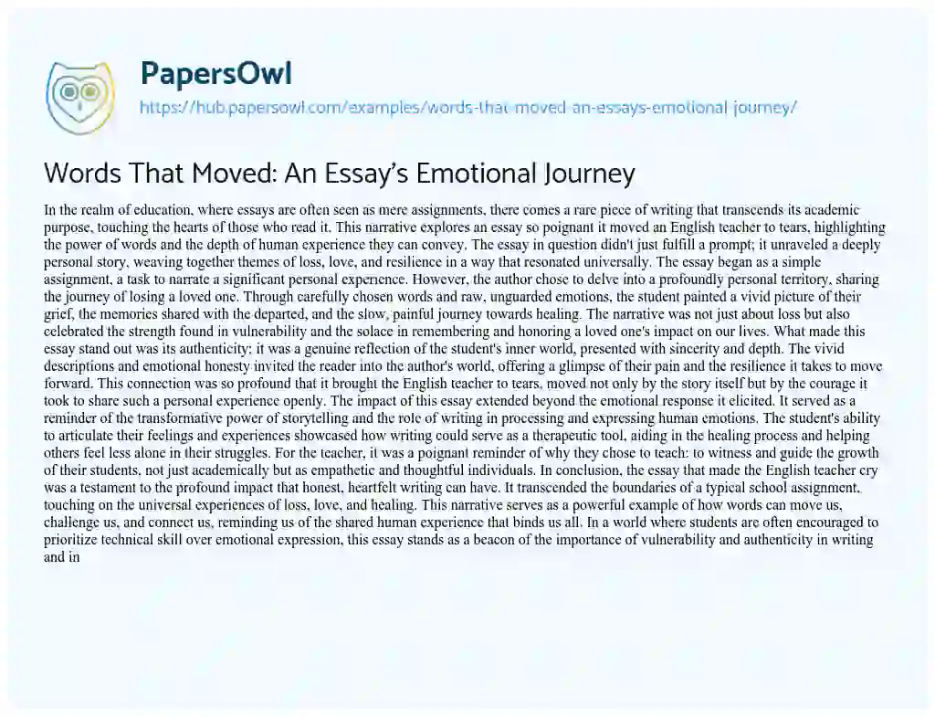 Essay on Words That Moved: An Essay’s Emotional Journey