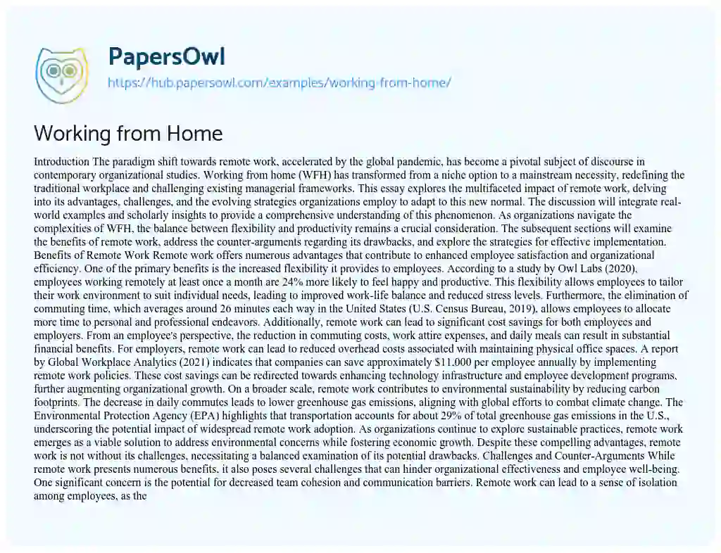 Essay on Working from Home