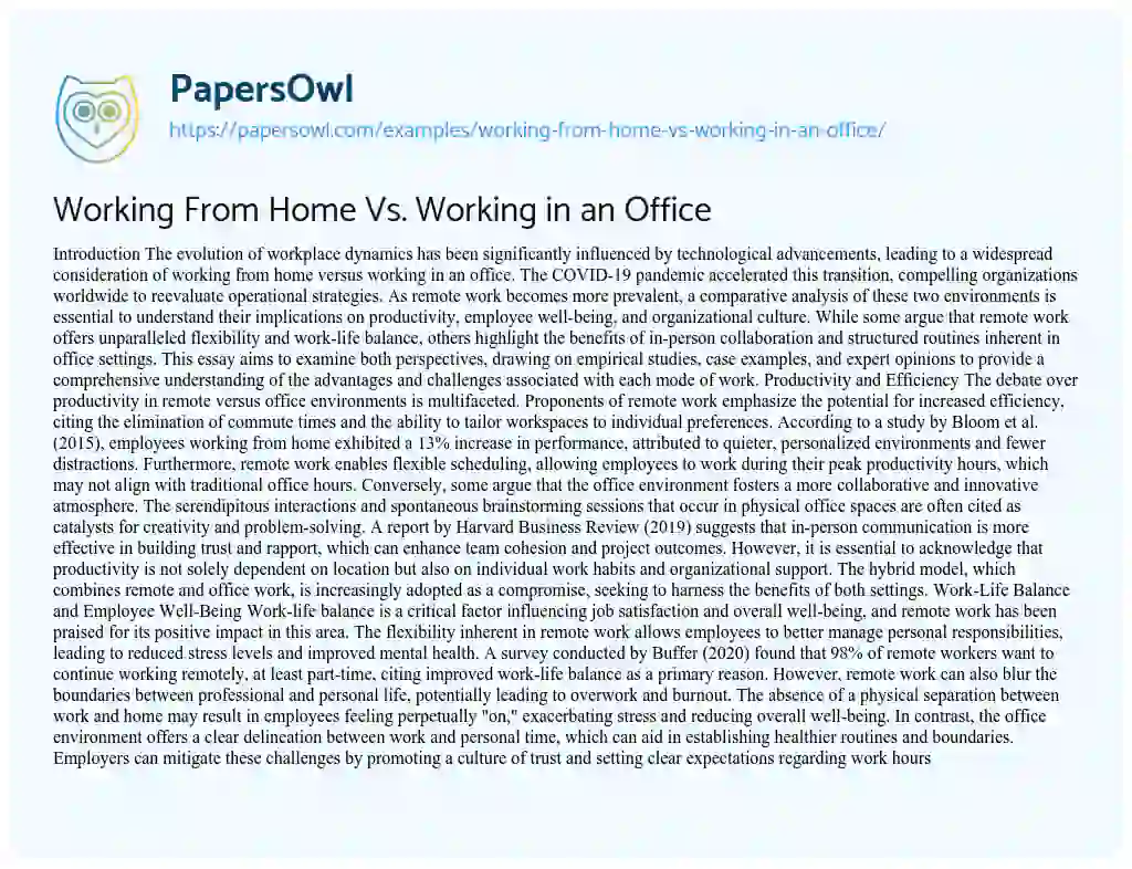 Essay on Working From Home Vs. Working in an Office