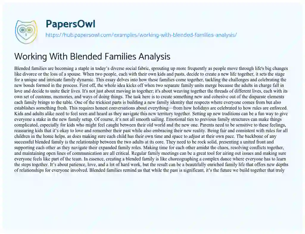 Essay on Working With Blended Families Analysis