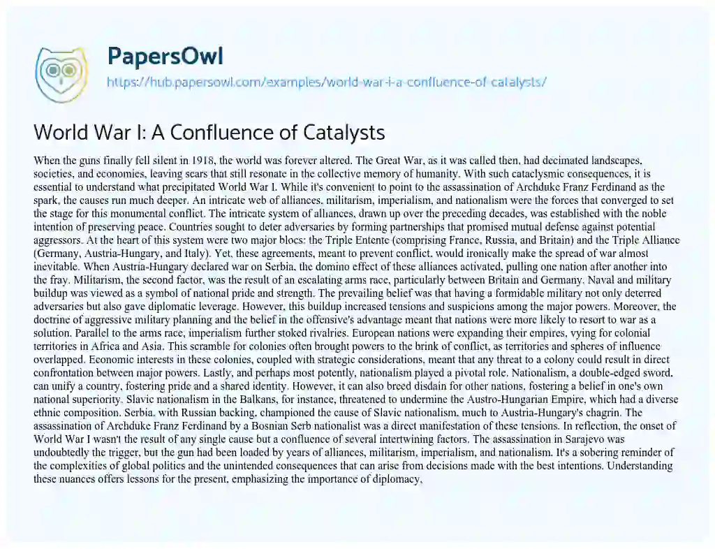 Essay on World War I: A Confluence of Catalysts