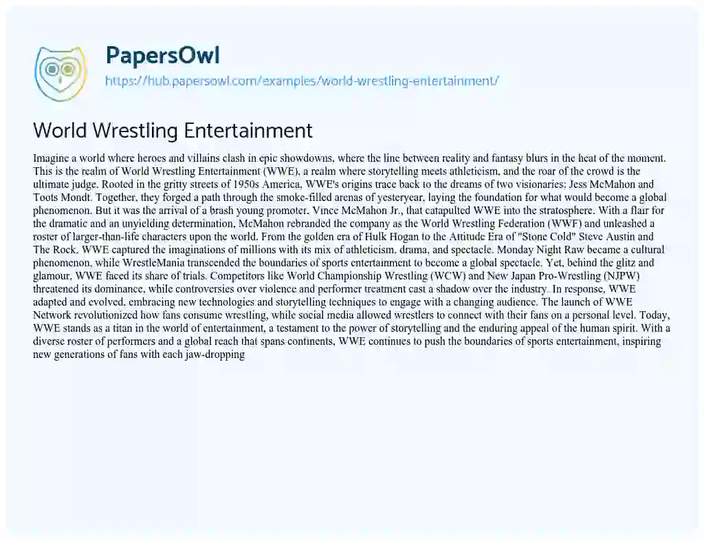 Essay on World Wrestling Entertainment