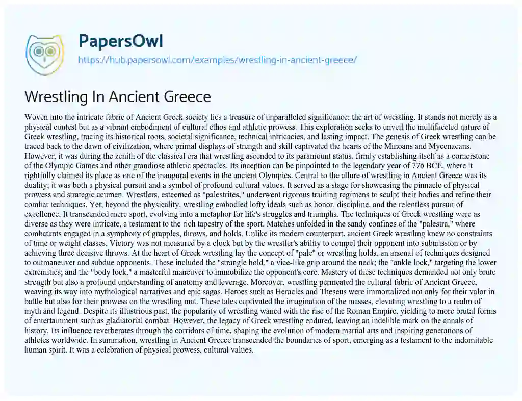 Essay on Wrestling In Ancient Greece