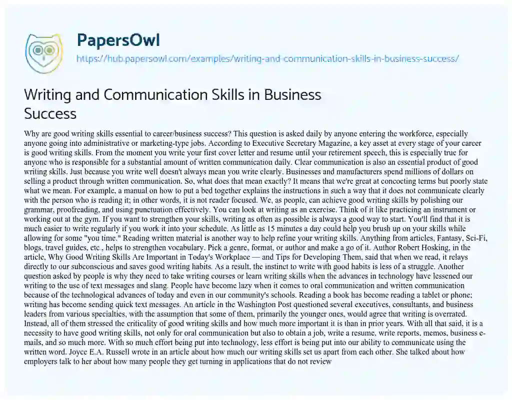 Essay on Writing and Communication Skills in Business Success