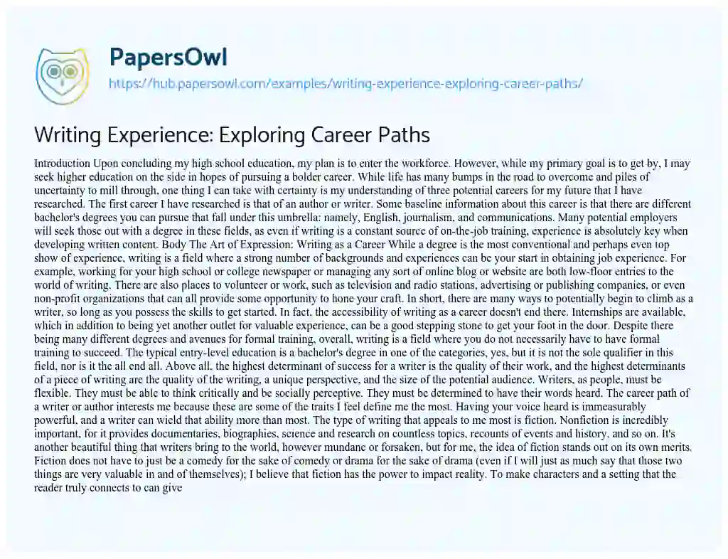 Essay on Writing Experience: Exploring Career Paths
