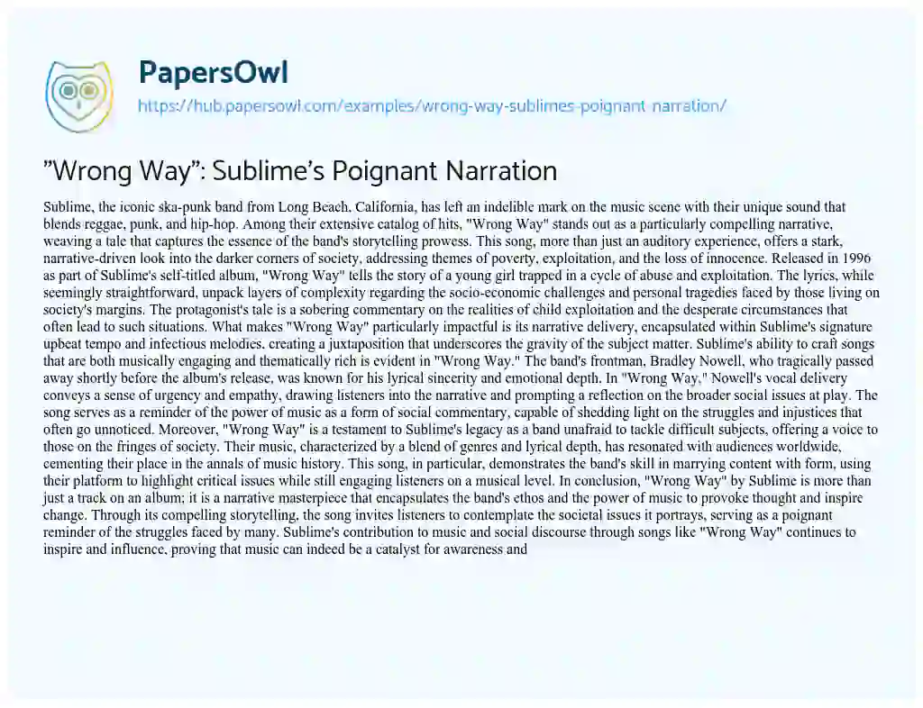 Essay on “Wrong Way”: Sublime’s Poignant Narration