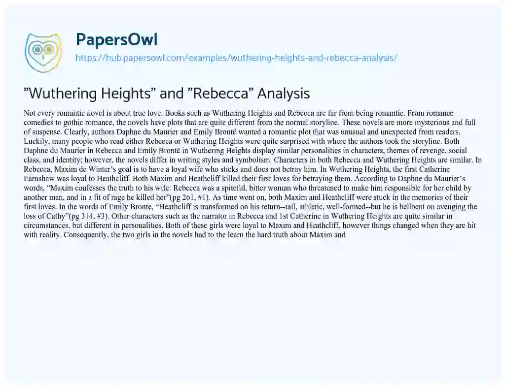 Essay on “Wuthering Heights” and “Rebecca” Analysis