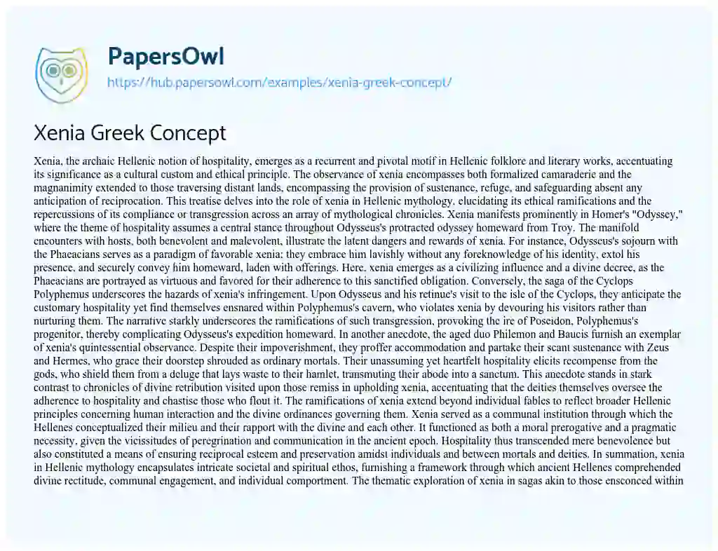 Essay on Xenia Greek Concept