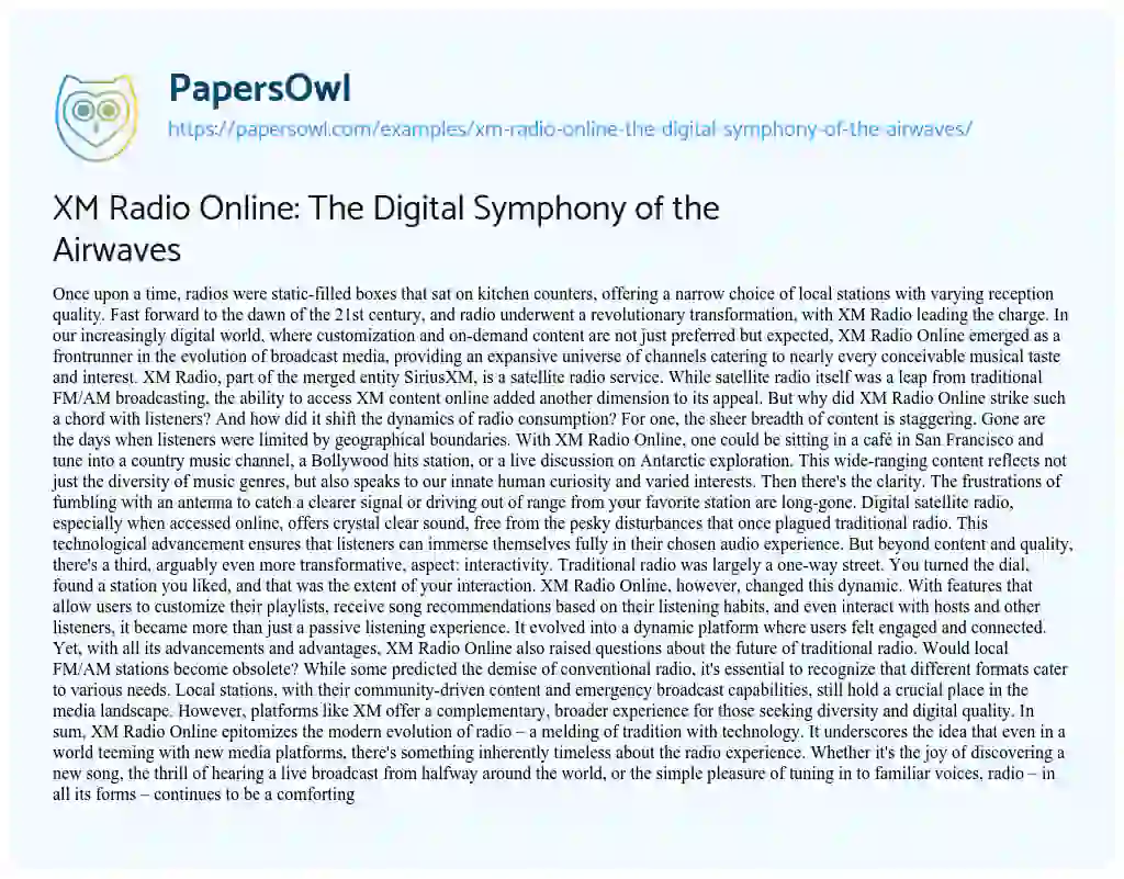 Essay on XM Radio Online: The Digital Symphony of the Airwaves