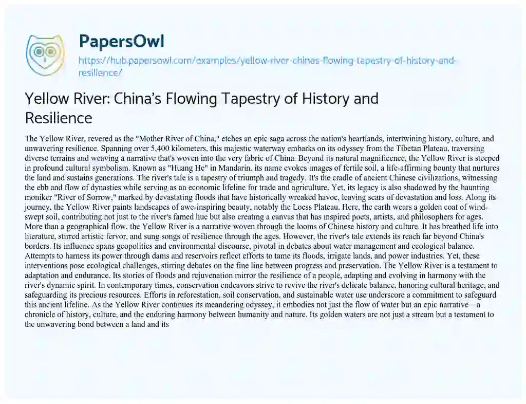 Essay on Yellow River: China’s Flowing Tapestry of History and Resilience